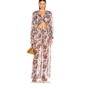 Zimmermann Sheer Floral Wide-Leg Pants in Mauve and White